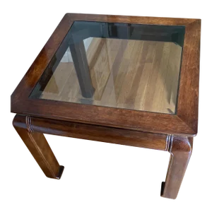 1970s Vintage Bernhardt Square Champaign Glass Top Side Table