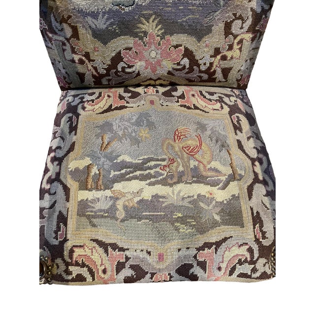 19th Century French Needlepoint Carved Walnut Throne Chair For Sale - Image 4 of 11
