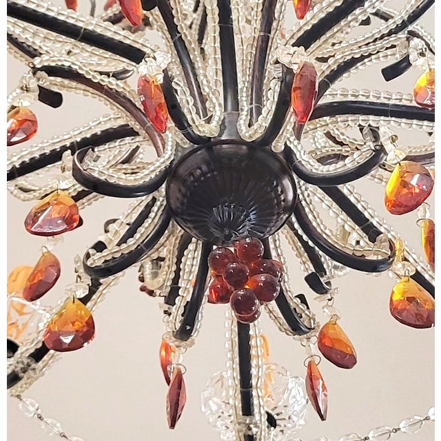 Vintage Italian Designer Beaded & Amber Glass Hot Air Balloon 8 Light Chandelier For Sale - Image 13 of 17