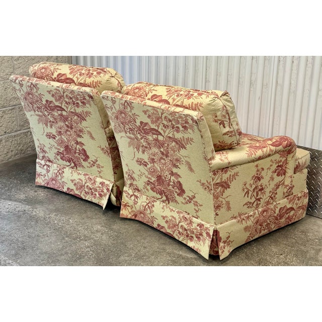 1990s Hickory Chair for Greenbaum Interiors Toile Upholstered Swivel Chairs - A Pair For Sale - Image 5 of 12