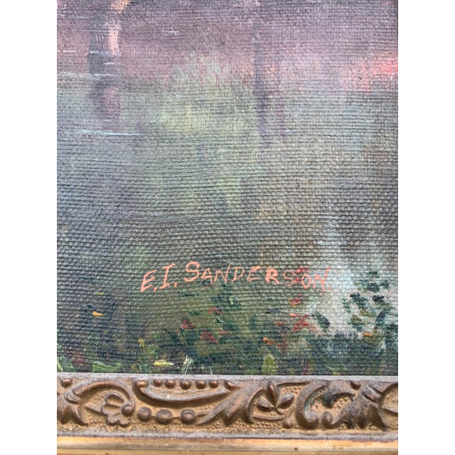 Antique Framed Oil Painting on Canvas Landscape With an Old Barn For Sale - Image 4 of 7