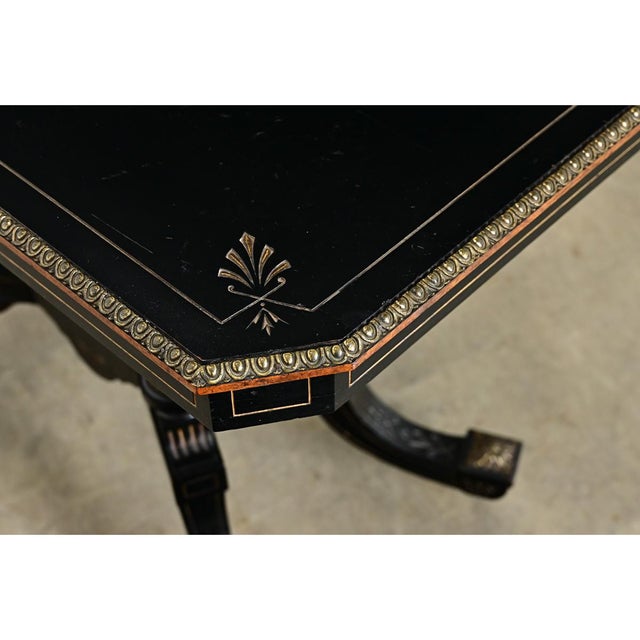 English 19th Century Victorian Ebonized and Inlay Center Table For Sale - Image 9 of 13