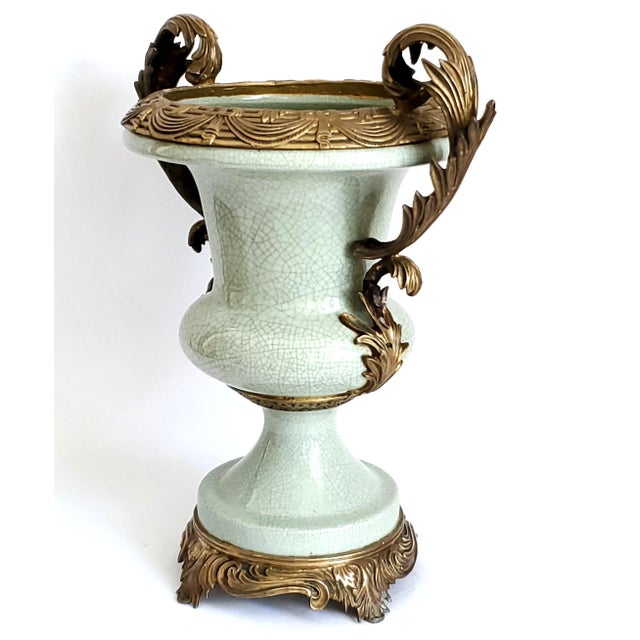 Vase Celadon Green Crackle & Ormolu - Extra Large For Sale In Miami - Image 6 of 12