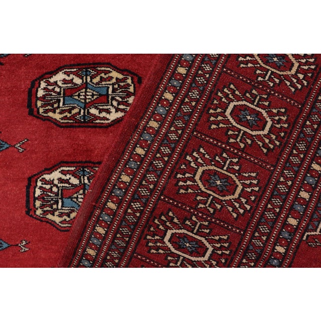 Red Rustic Bokhara Red/Blue Hand Knotted Wool Rug For Sale - Image 8 of 9