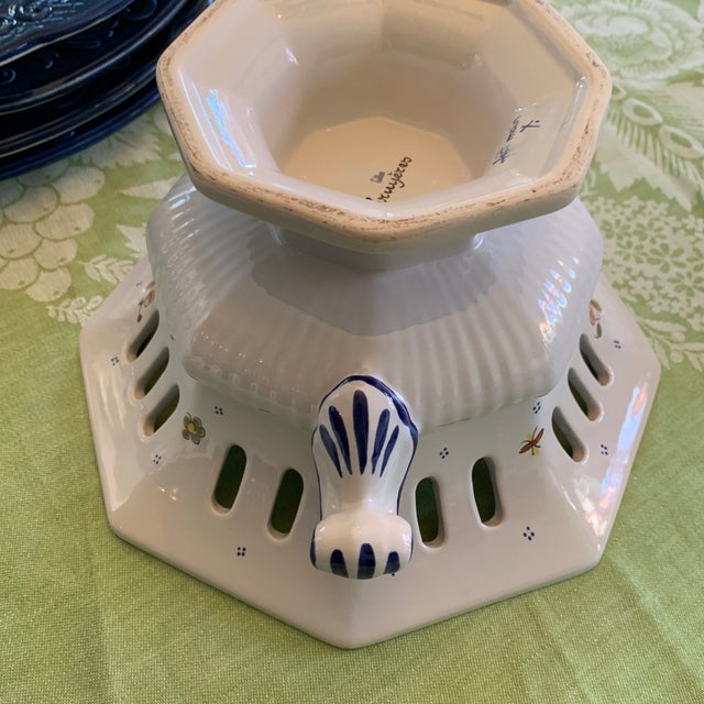 French Rouen Style Faience Compote Pedestal Bowl For Sale - Image 11 of 12