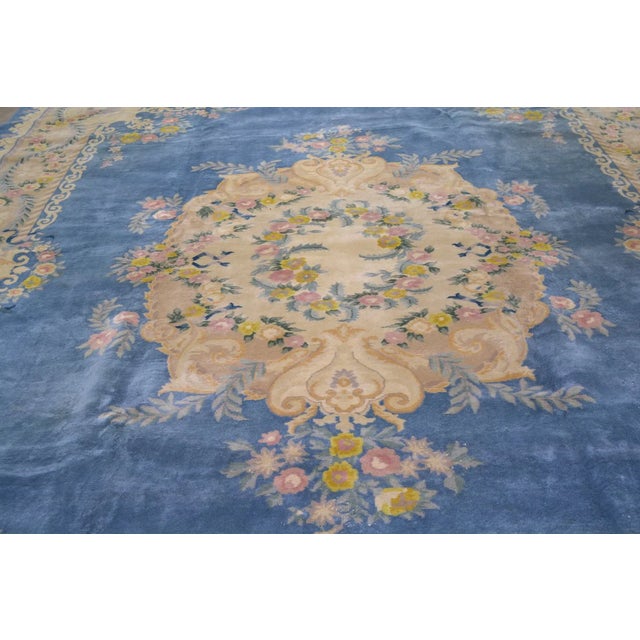 Art Deco Vintage Chinese Art Deco Hand Knotted Wool,11'9'' X 14'8'' For Sale - Image 3 of 6