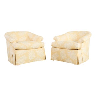 Pair of A. Rudin Attributed White Coral Over Butter Club Chairs For Sale