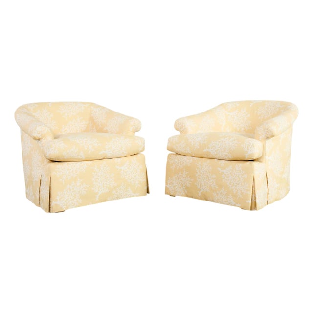 Pair of A. Rudin Attributed White Coral Over Butter Club Chairs For Sale