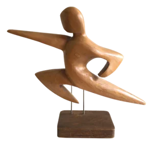 1950s Carved Wooden Sculpture of Leaping Man Mounted on Wood Base