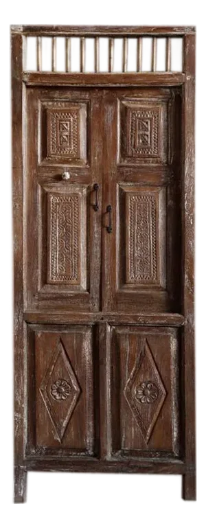 Antique Hand-Carved Teak Wood Garden Door | Authentic Architectural Statement Piece 84x31