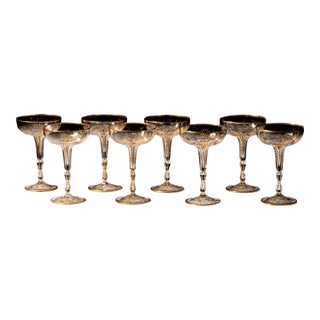 Set of 6 Antique Lobmeyr Enameled Hand Painted & Gilded Glass Champagne Coupes For Sale