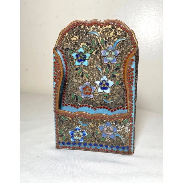 Up for sale is a very nice antique 19th century enameled bronze Russian card stand holder. It's made with very ornate...
