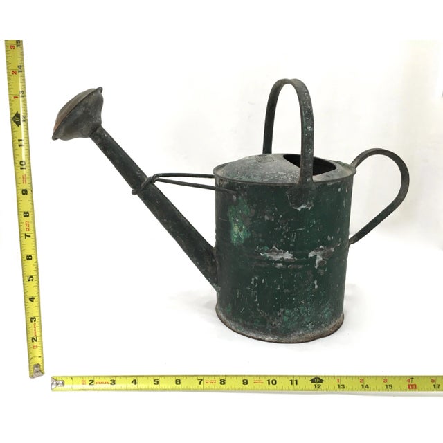 Large Early 1900s Antique Steel & Brass 1 Gallon Garden Watering Can - Sprinkler With Nice Original Green Paint For Sale - Image 12 of 13