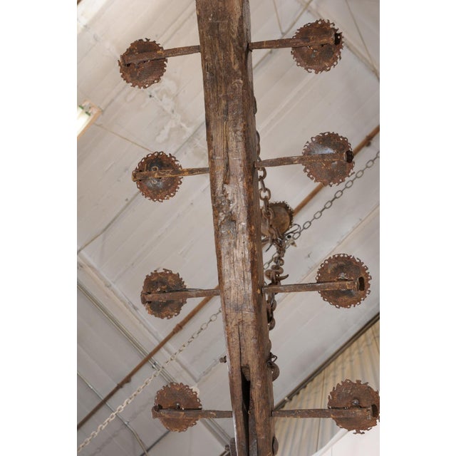 French Mid 20th Century French Oblong Wood & Iron Chandelier For Sale - Image 3 of 11