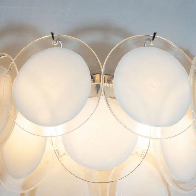 Mid-Century Modern Modernist 9-Disc Hand Blown Murano White and Translucent Glass Sconces - a Pair For Sale - Image 3 of 6