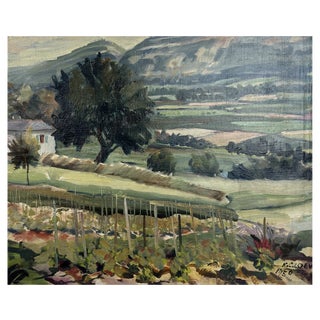 Kurt Conrad Loew, View of the Geneva Countryside and the Salève from Vegetable Garden, 1950, Oil on Canvas For Sale