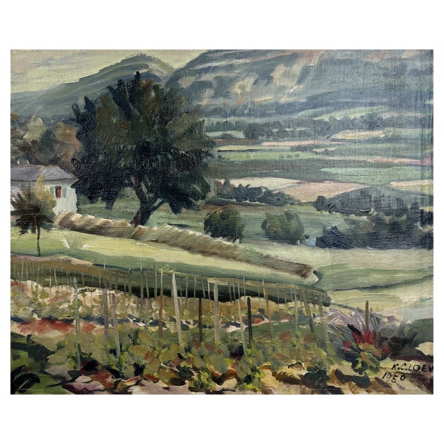 Kurt Conrad Loew, View of the Geneva Countryside and the Salève from Vegetable Garden, 1950, Oil on Canvas For Sale