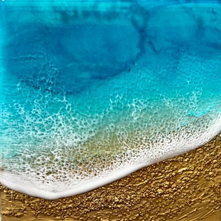 I Wish I was There by Ana Hefco | Mixed Media on wood panel Abstract ocean scene with waves. For Sale