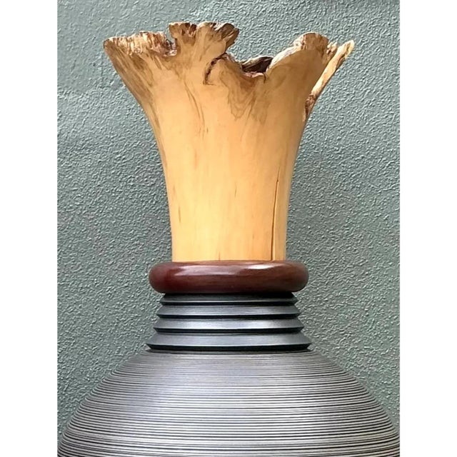Vintage Monumental Sculptural Wood Urns - A Pair For Sale - Image 10 of 12