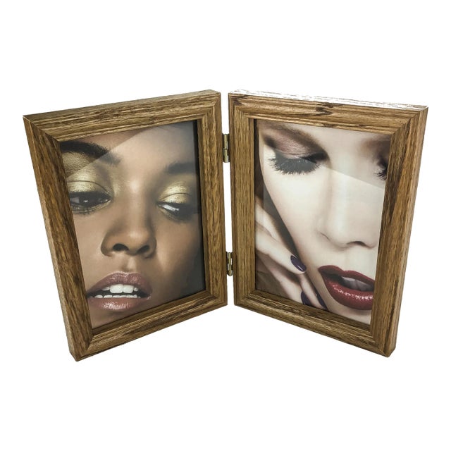 Vintage Solid Oak Double Sided Photo Frame For Sale