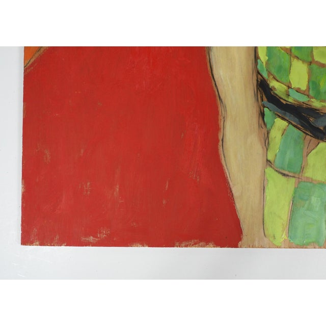 Contemporary Contemporary Portrait Woman in Green Check Dress Painting For Sale - Image 3 of 7