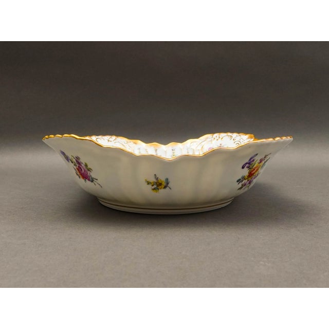 Dresden Porcelain Antique Dresden Germany Franziska Hirsch Scalloped Floral Porcelain Serving Bowl For Sale - Image 4 of 9