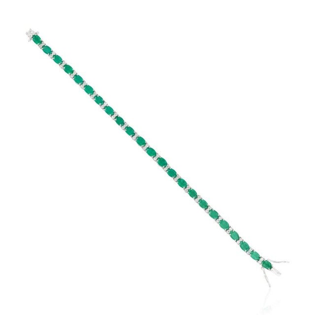 Green 9.2 Carats Green Onyx & Cz Cocktail Tennis Bracelet in 925 Silver For Sale - Image 8 of 13