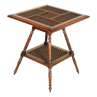 Vintage Walnut Beadwork Occasional Table, 1920s For Sale