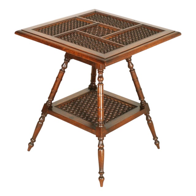 Vintage Walnut Beadwork Occasional Table, 1920s For Sale