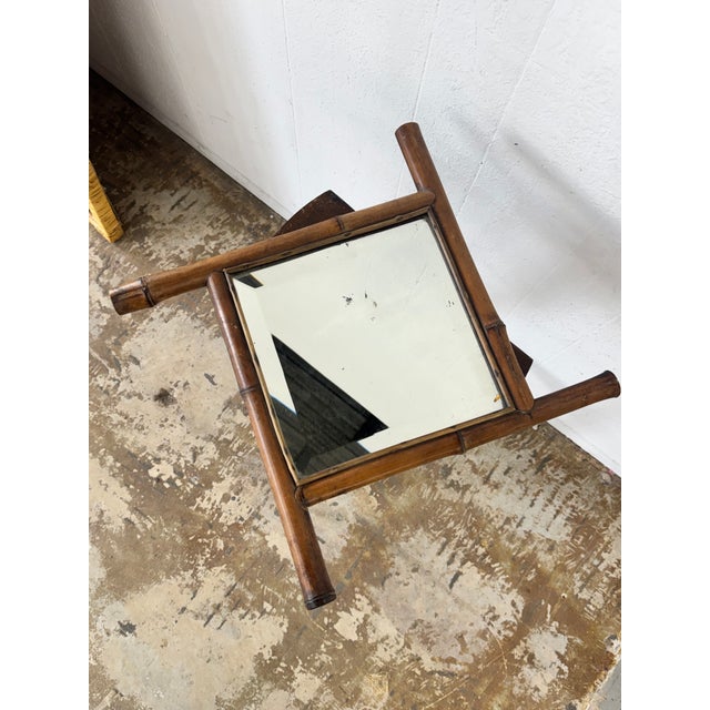 Vintage French Petite Faux Bamboo Beveled Wall Mirror For Sale - Image 12 of 12