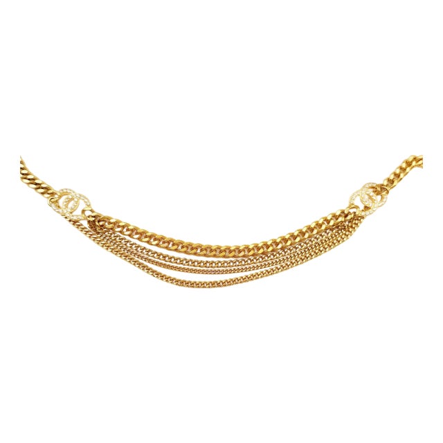 Chanel Gold Plated Double CC Crystal Chains Belt Necklace For Sale