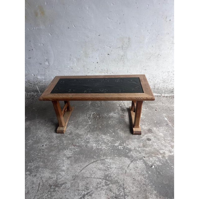 Brutalist Oak and Slate Coffee Table with Zodiac Motifs For Sale - Image 9 of 10