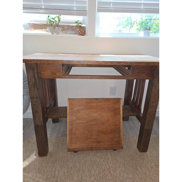 Amber Antique American Arts & Crafts Mission Oak Library Desk, C. 1910 For Sale - Image 8 of 9
