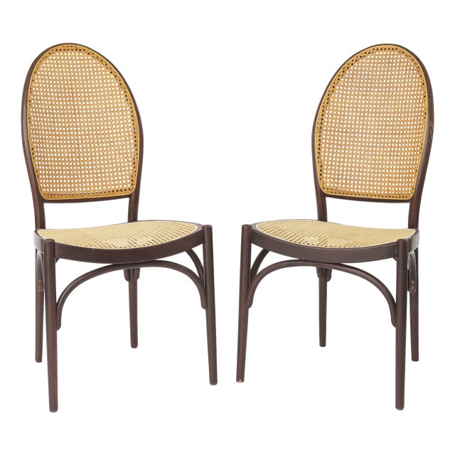 Vintage Bentwood Dining Chairs with Viennese Cane from Thonet, 1960s, Set of 2 For Sale