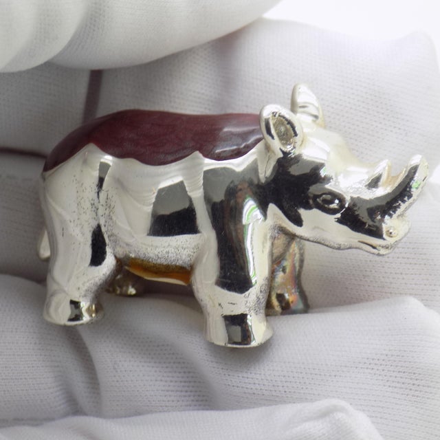 Vintage Italian Handmade Genuine Sterling Silver Enameled Rhino Figurine Ottaviani 925 Animal Miniature Cabinet Curiosity Rare Collector For Sale - Image 6 of 11