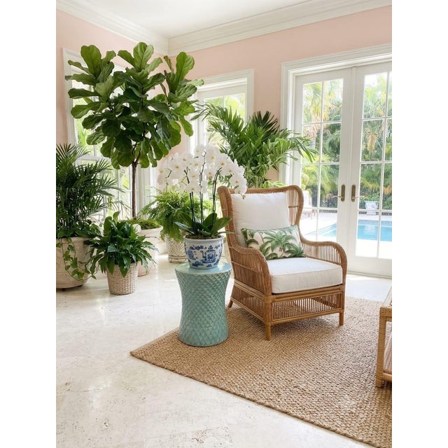 Vintage Turquoise Glazed Ceramic Quilted Lattice Garden Stool & Accent Table For Sale - Image 9 of 12