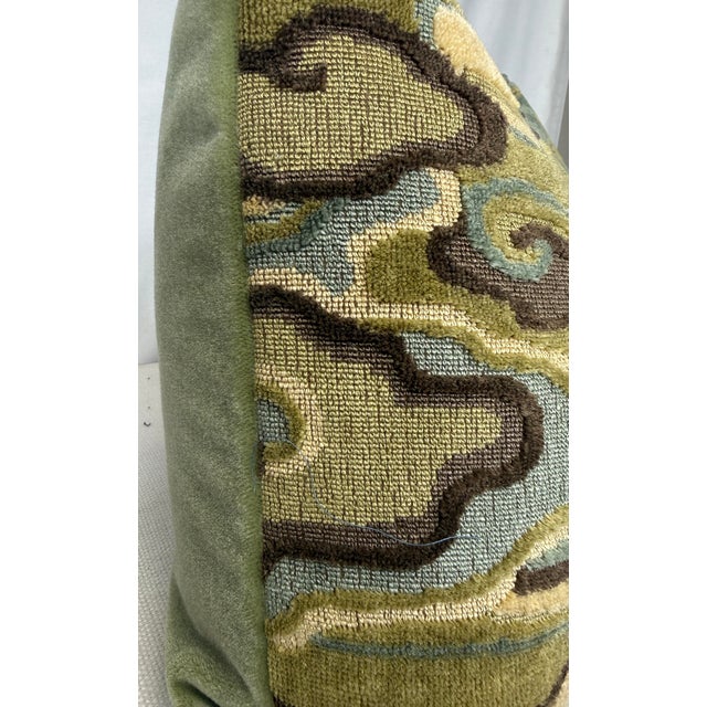 Custom 16"x28" pillow covered in Brunschwig & Fils "Alto Velvet" in color sage and backed in a coordinating mohair. These...