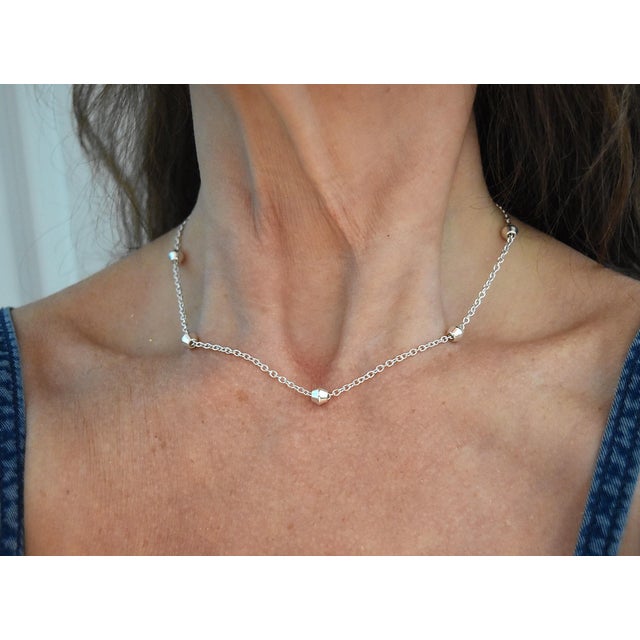 Late 20th Century Tiffany & Co. Sterling Silver 'Barrel Bead' Station Necklace 16" Retired For Sale - Image 9 of 11