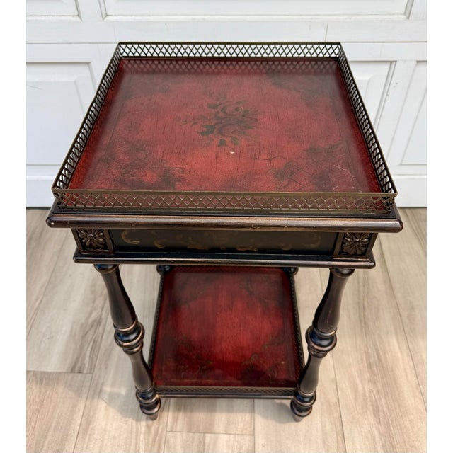 Vintage French Neoclassical Two-Tier Side Table With Bronze Finish Galleries For Sale In Los Angeles - Image 6 of 15
