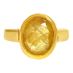 Vintage Natural Yellow Sapphire Engagement Ring in 22k Solid Gold, Size 4.5