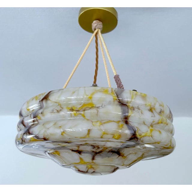 1930s Art Deco Pendant Light in Amber Marble Glass, 1930s For Sale - Image 5 of 18