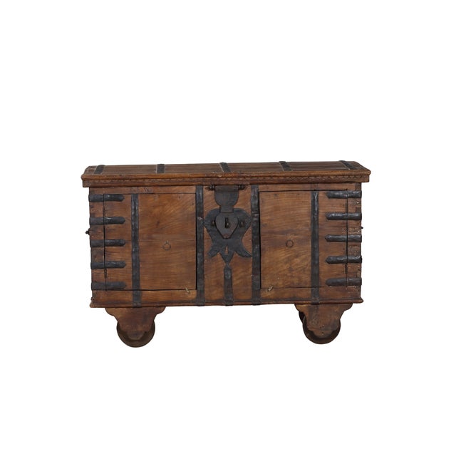 Antique Indian Teakwood Pitara Chest Console For Sale In Santa Fe - Image 6 of 8