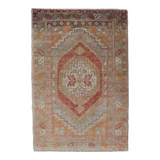 Turkish Vintage Oushak Rug With Medallion Design With Interconnected Motifs Measures 3'7"x5'7" For Sale