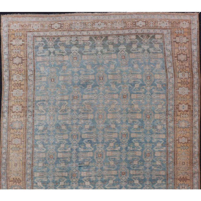 Orange Antique Persian Bidjar Rug With All-Over Design in Light Blue and Orange 4'11 X 8'8 For Sale - Image 8 of 14