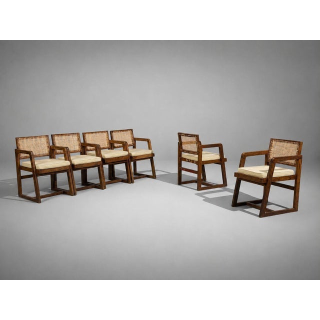 Pierre Jeanneret, Six Dining Chairs, Teak, Cane, Chandigarh, India, 1960s For Sale - Image 4 of 16