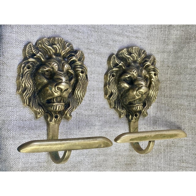 Vintage Brass Lion Head Coat Hooks, 1940s, Set of 2 For Sale - Image 15 of 15