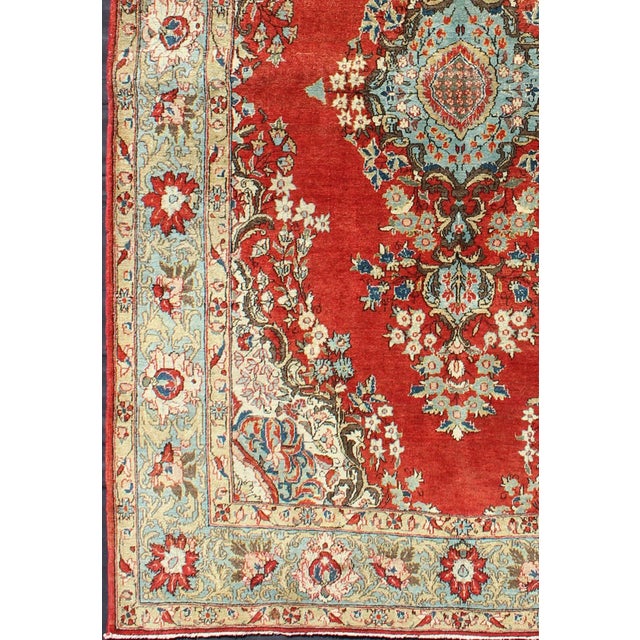 Islamic Fine Qum Rug With Red, Light Blue, Light Green, Navy and Brown For Sale - Image 3 of 8