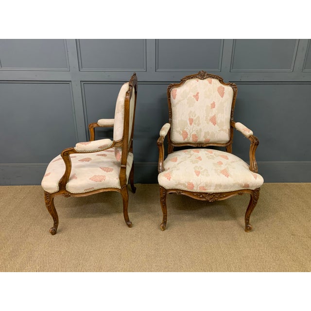 French Carved Walnut Armchairs, 1910, Set of 2 For Sale - Image 4 of 17