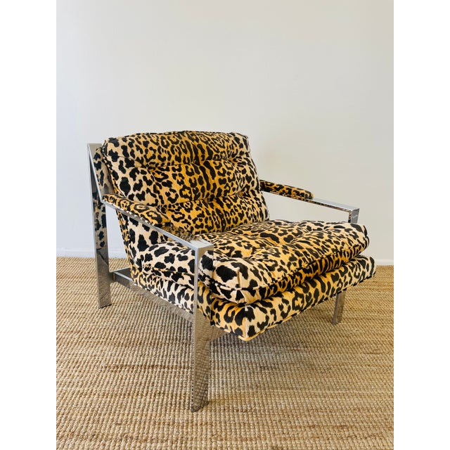 Vintage 1970s Cy Mann Pair of Leopard & Chrome Lounge Chairs Mid Century Modern For Sale - Image 14 of 17