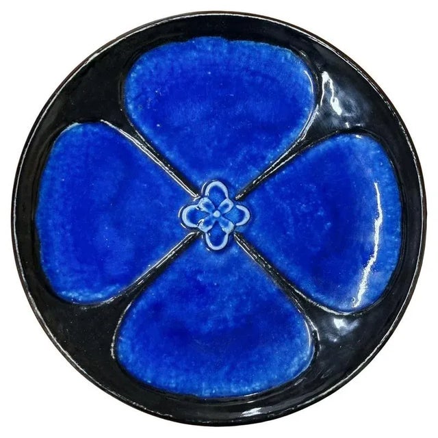 Blue Large Scandinavian Modern Decorative Plate by Sylvia Leuchovius for Rörstrand, 1950s For Sale - Image 8 of 8